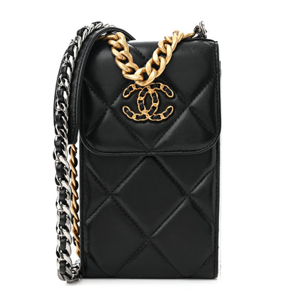 Chanel Lambskin Quilted Chanel 19 Phone Holder With Chain Black 1 of 11