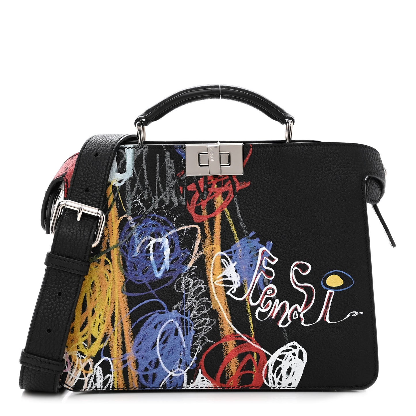 X NOEL FIELDING Cuoio Romano Painted Mini Peekaboo I SEE U Satchel Black Multicolor