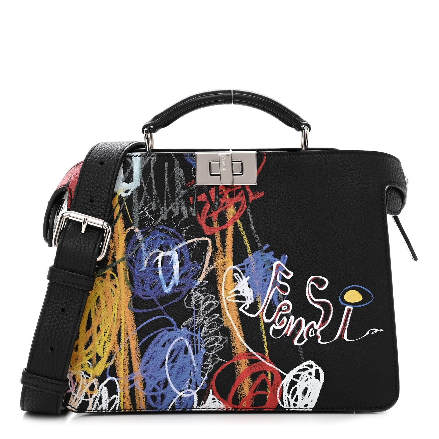 Fendi X NOEL FIELDING Cuoio Romano Painted Mini Peekaboo I SEE U Satchel Black Multicolor 3 of 11