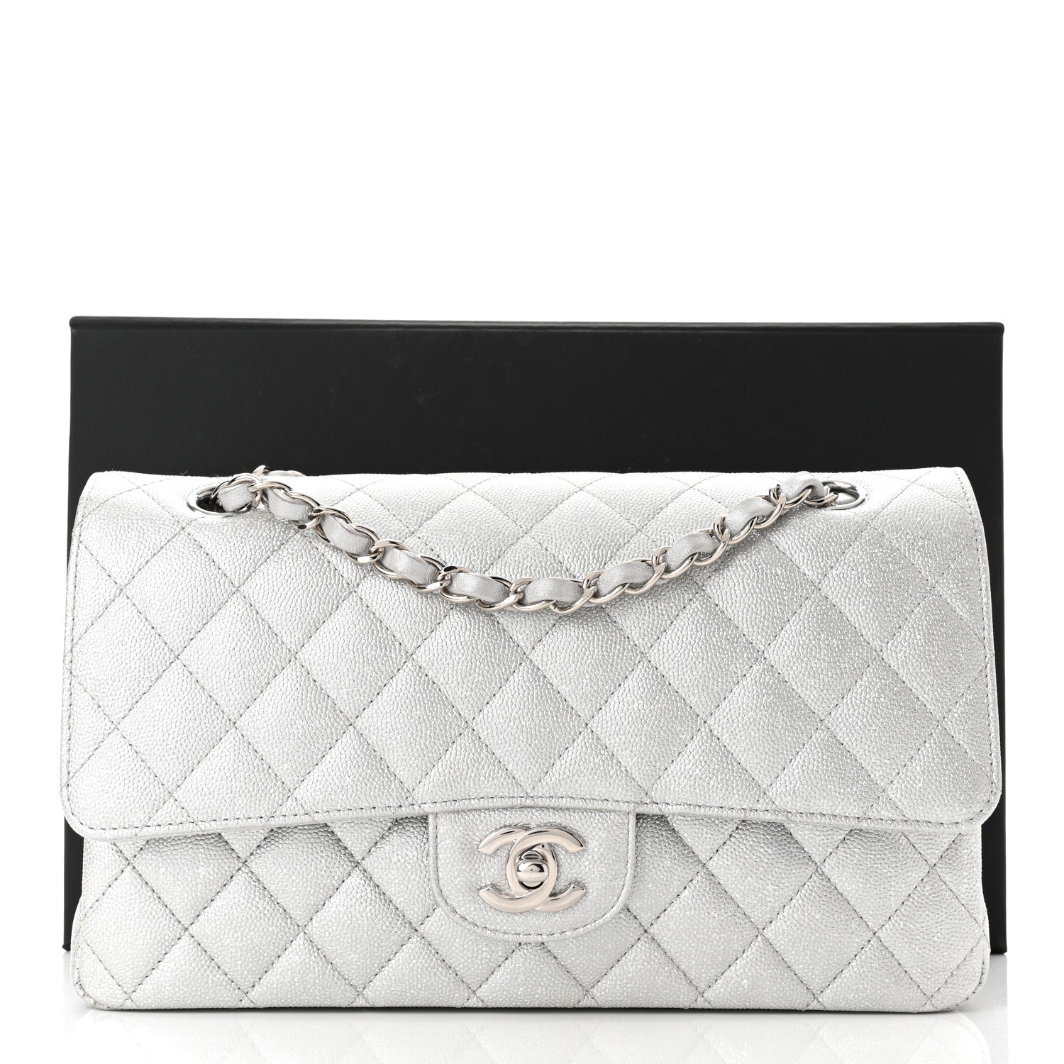 Chanel Glittered Metallic Caviar Quilted Medium Double Flap Silver 11 of 11