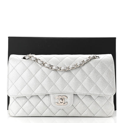 Chanel Glittered Metallic Caviar Quilted Medium Double Flap Silver 11 of 11