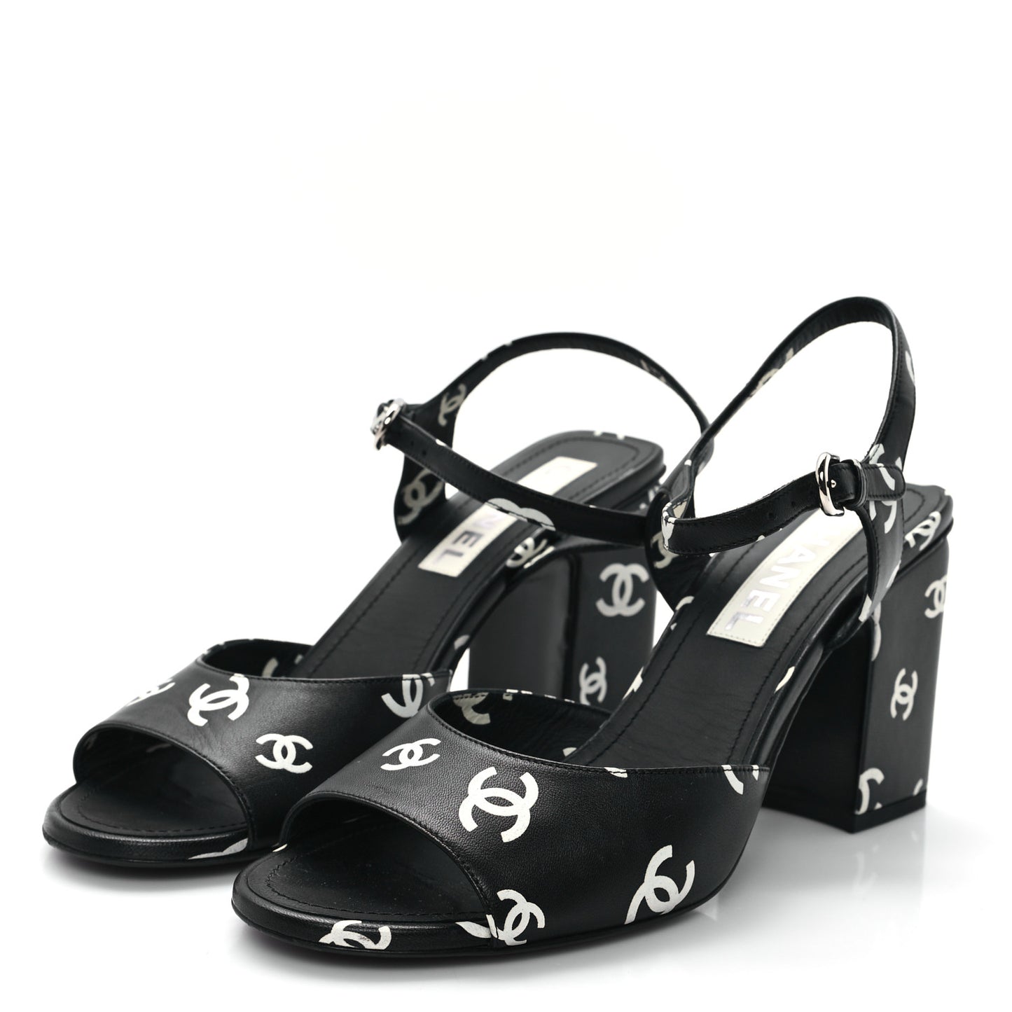 Printed Lambskin CC Platform Sandals 39.5 Black White