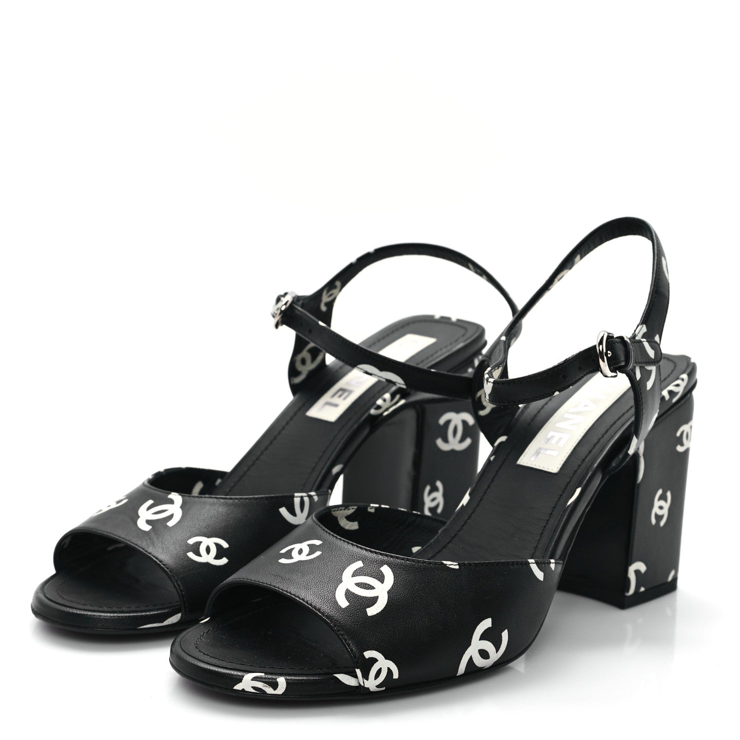 Chanel Printed Lambskin CC Platform Sandals 39.5 Black White 4 of 9