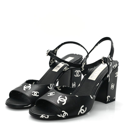 Chanel Printed Lambskin CC Platform Sandals 39.5 Black White 4 of 9