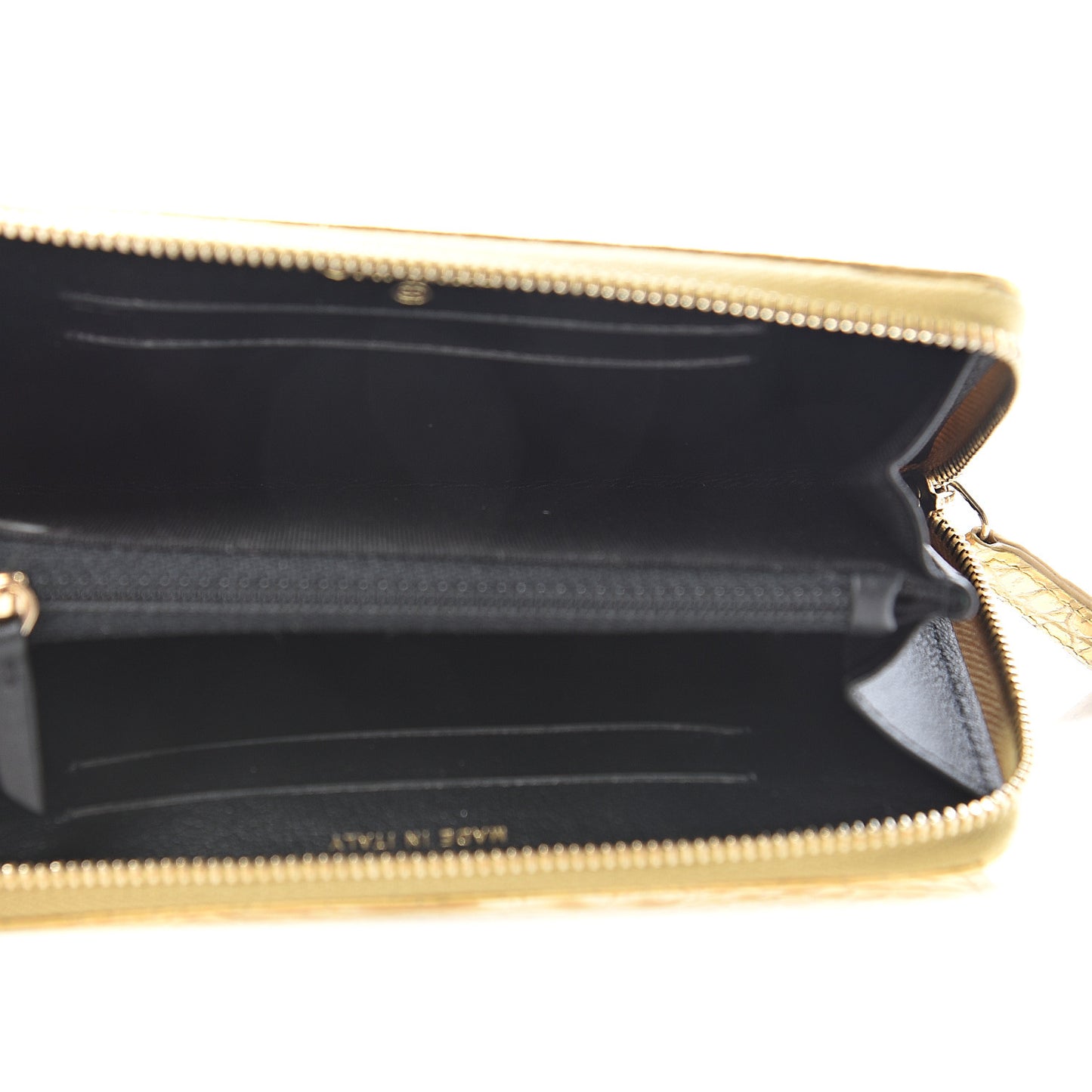 Metallic Calfskin Crocodile Embossed Small Zip Wallet Gold