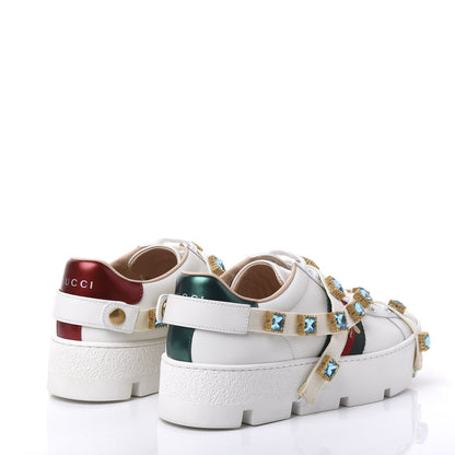 Gucci Calfskin Removable Crystals Bee Embroidered Womens Ace Platform Sneakers 37.5 White 4 of 9