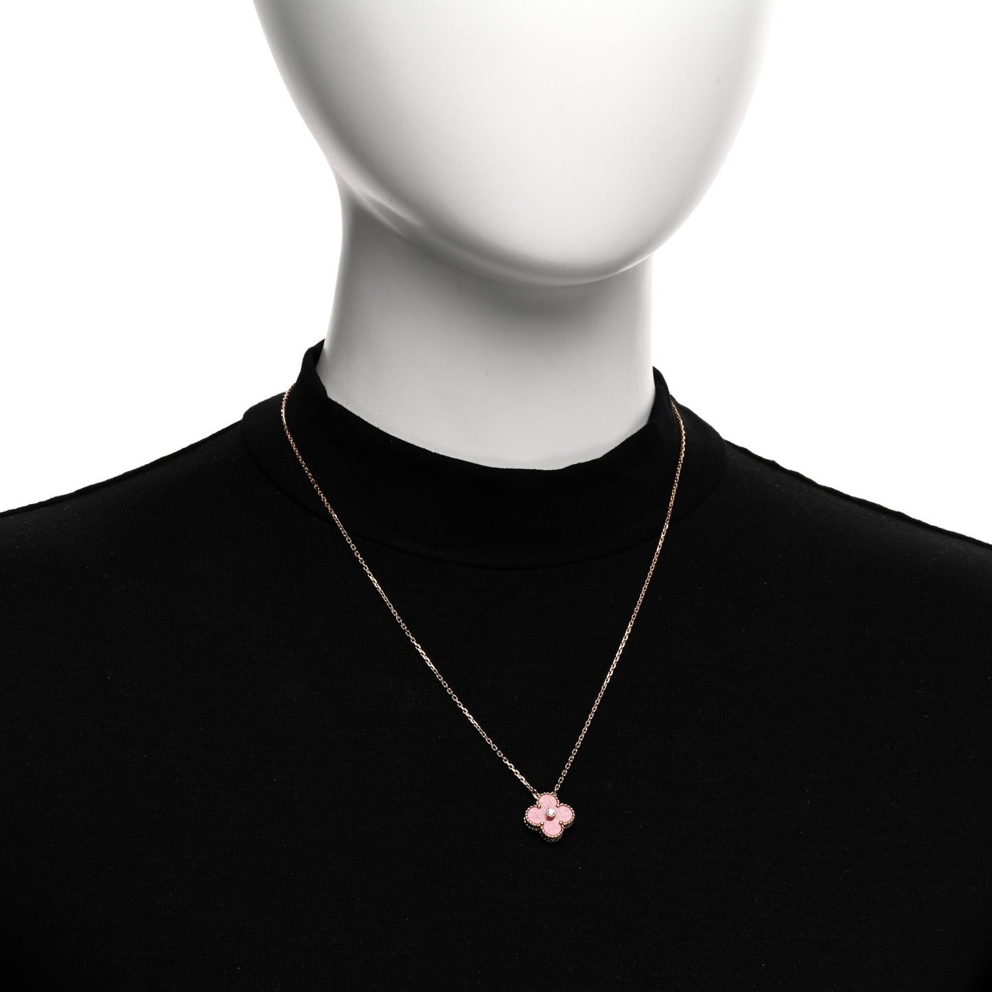 18K Rose Gold Diamond Rhodonite Vintage Alhambra Pendant Necklace