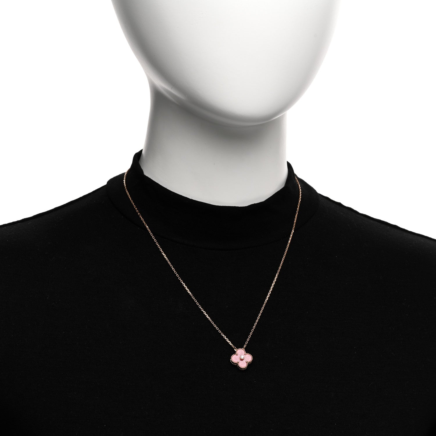 Van Cleef & Arpels 18K Rose Gold Diamond Rhodonite Vintage Alhambra Pendant Necklace 2 of 6