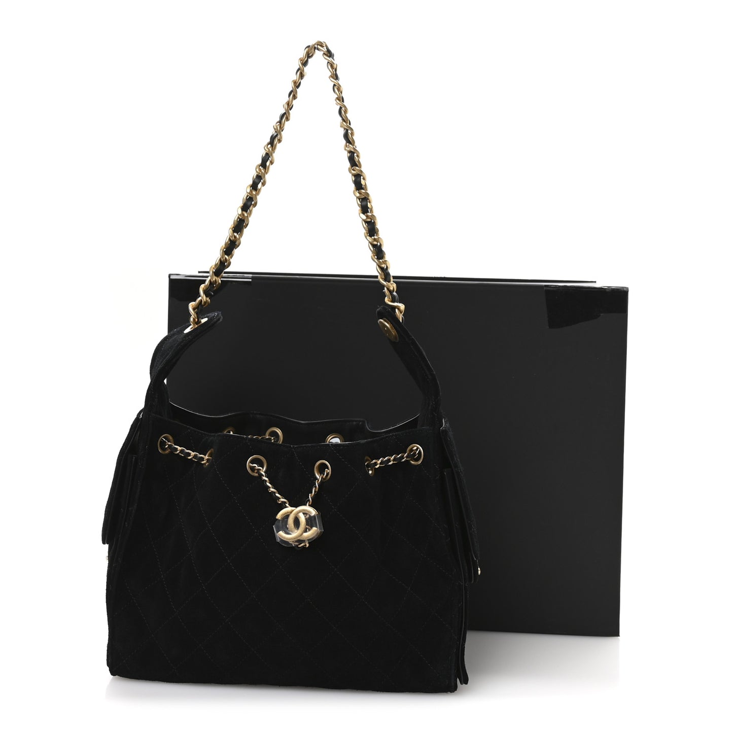 Suede Quilted Small Chanel 25 Handbag Black