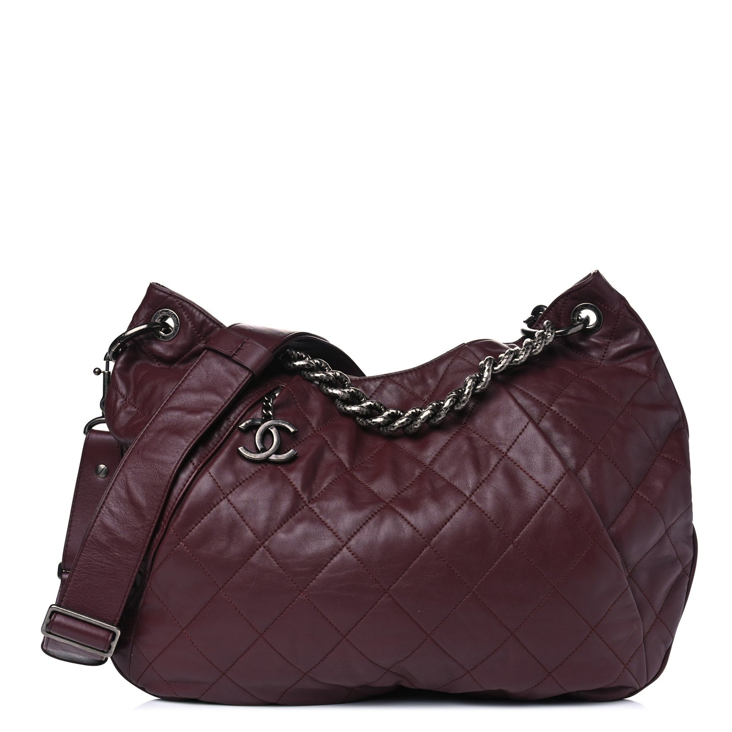 Calfskin Coco Pleats Hobo Burgundy
