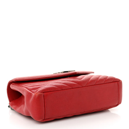 Saint Laurent Sheepskin Matelasse Chevron Monogram Medium College Bag Rouge 4 of 16