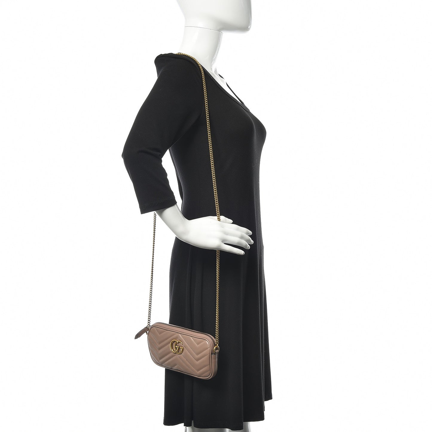 Calfskin Matelasse Mini GG Marmont Chain Crossbody Bag Porcelain Rose
