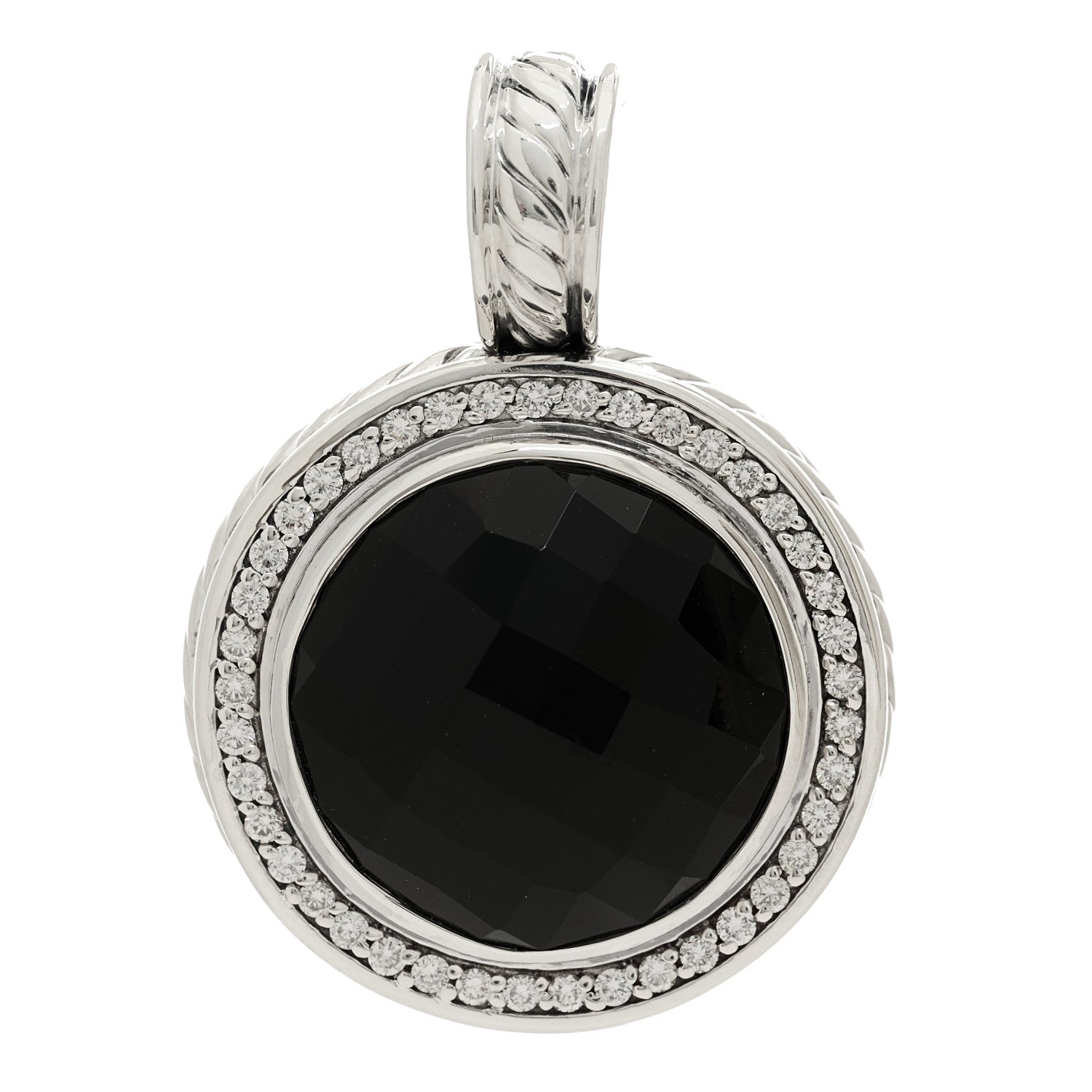 David Yurman Sterling Silver Diamond Black Onyx 18mm Cerise Enhancer Pendant 1 of 4