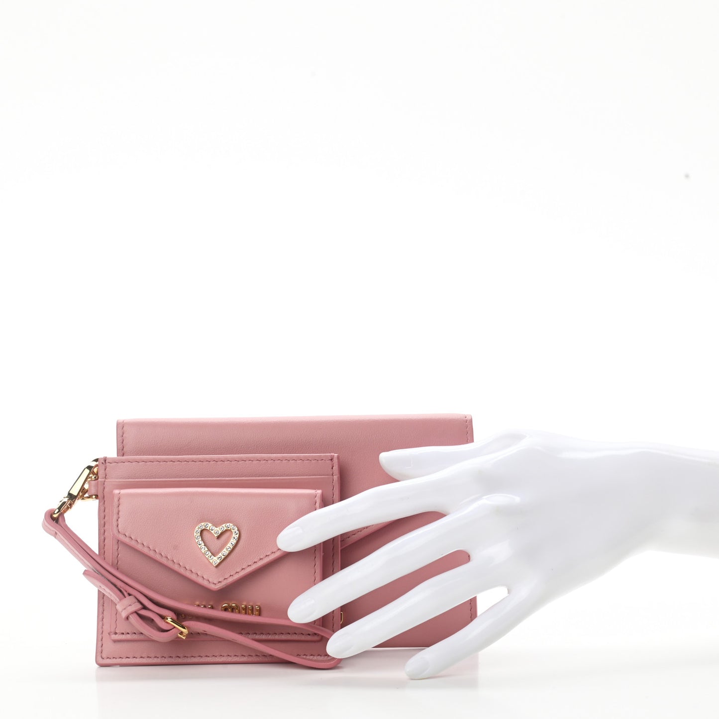 Soft Calfskin Heart Envelope Wallet Wristlet Rosa