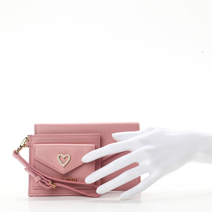 Miu Miu Soft Calfskin Heart Envelope Wallet Wristlet Rosa 3 of 15