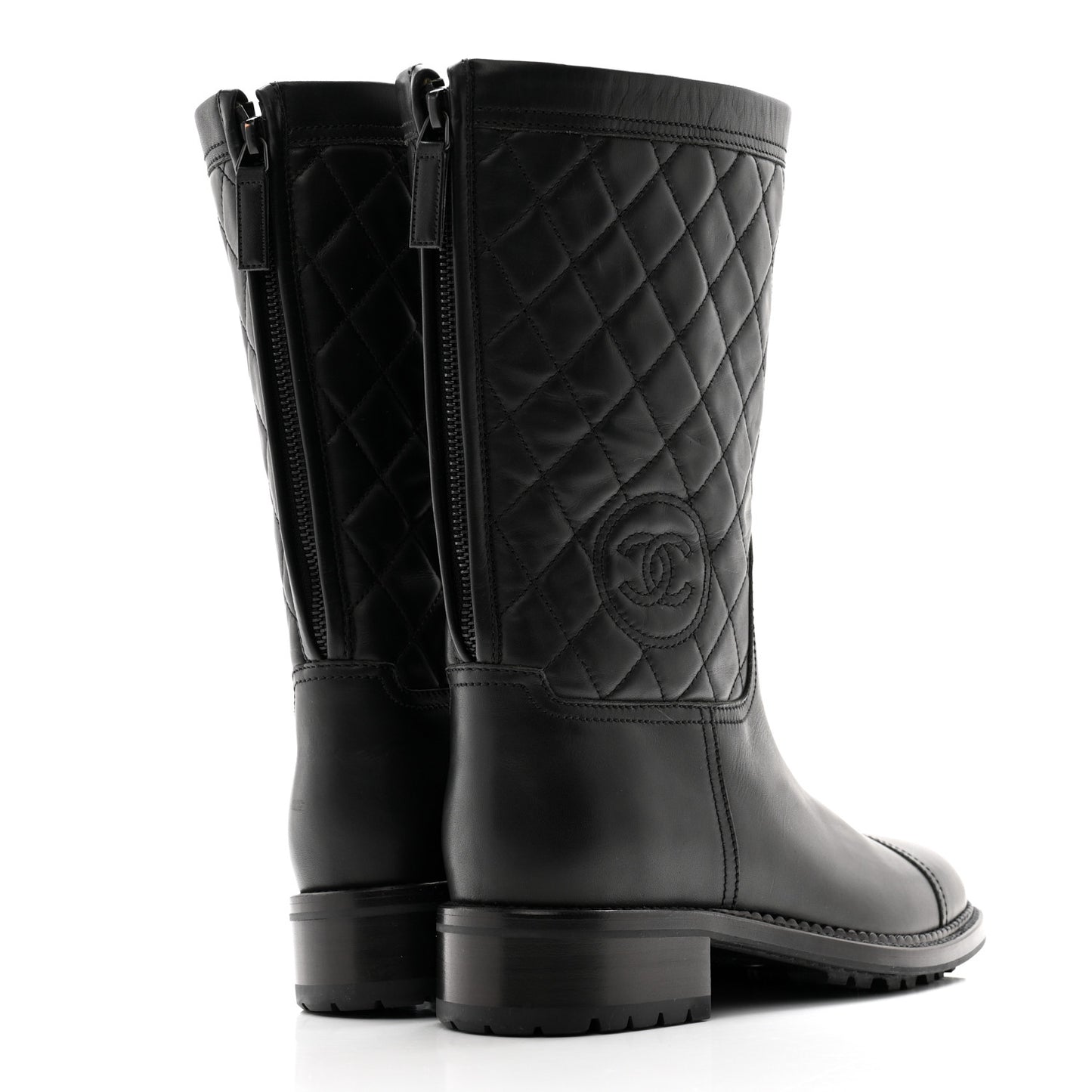Calfskin Quilted CC Boots 40 Black