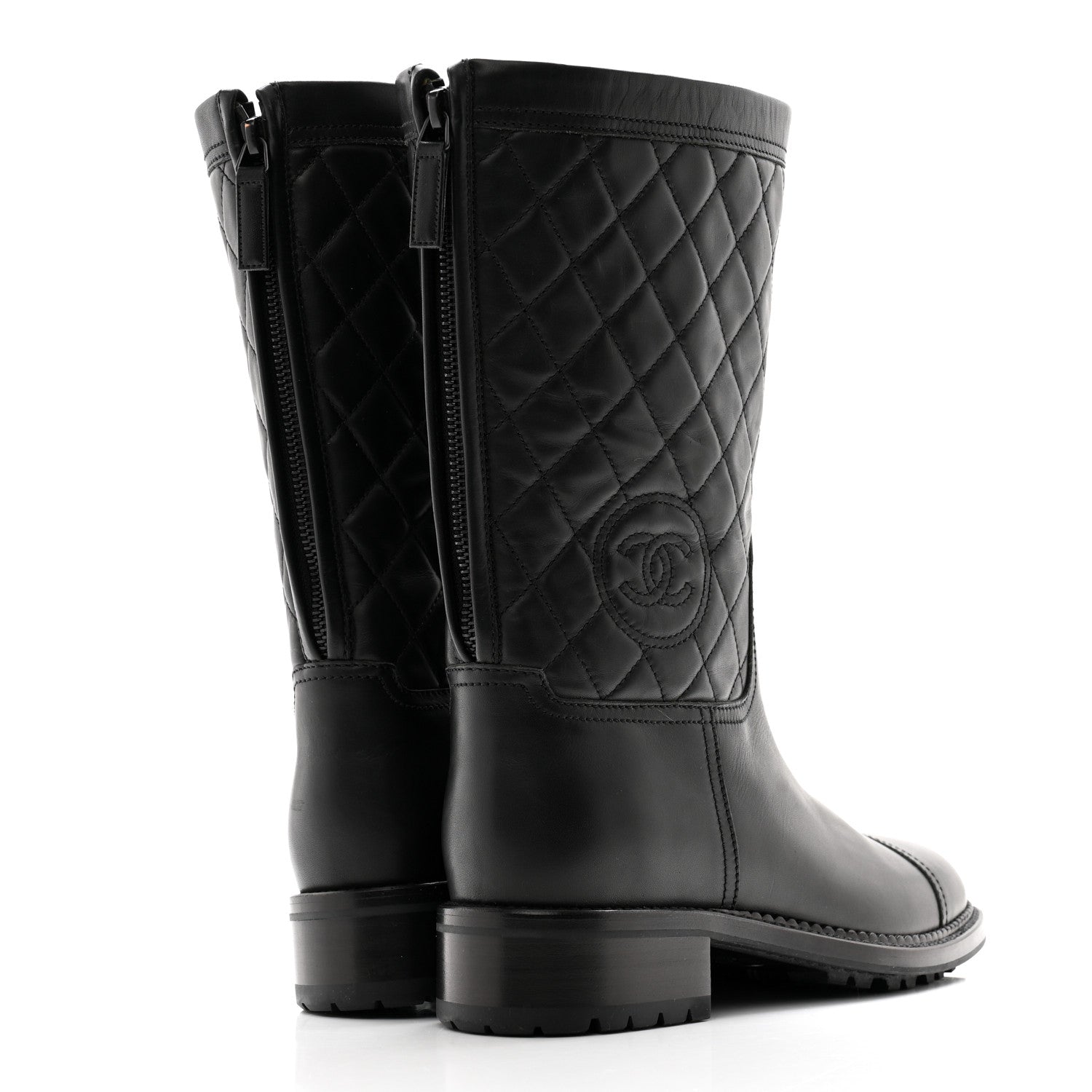 Chanel Calfskin Quilted CC Boots 40 Black 4 of 10