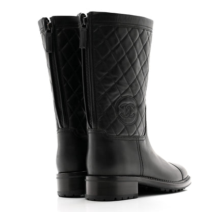 Chanel Calfskin Quilted CC Boots 40 Black 4 of 10