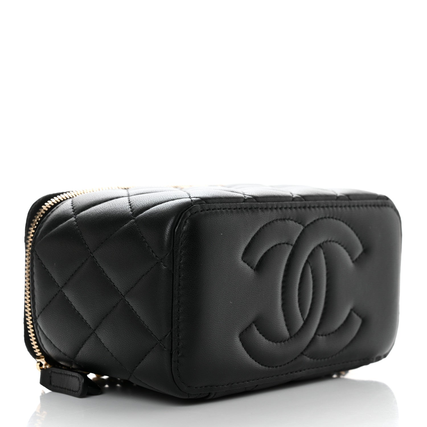 Chanel Lambskin Quilted Metal Small Top Handle Vanity Case With Chain Black 4 of 11