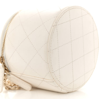 Chanel Lambskin Quilted Round Small Vanity Case With Chain White Black 9 of 10