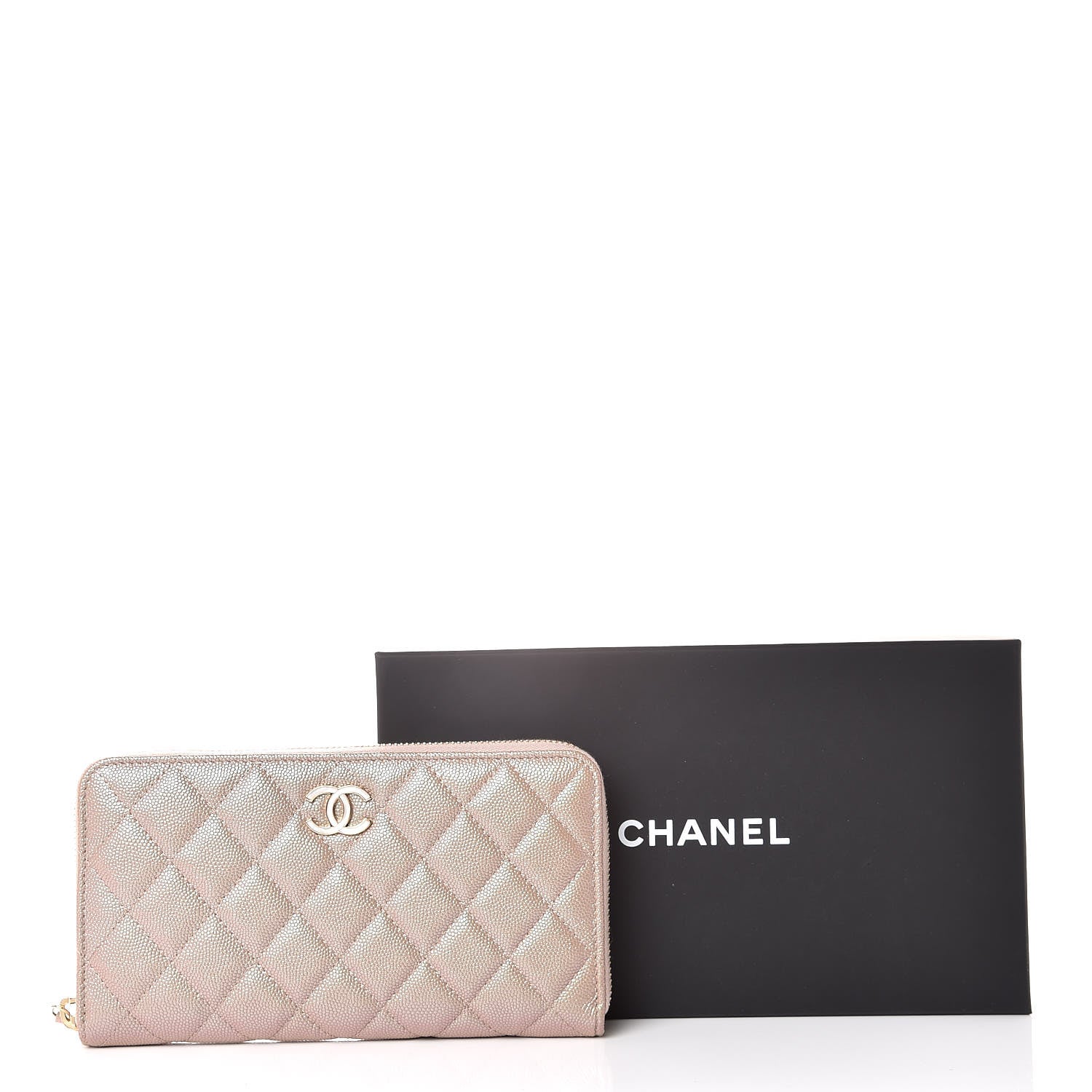 Chanel Iridescent Caviar Quilted Long Zip Around Wallet Beige 11 of 11
