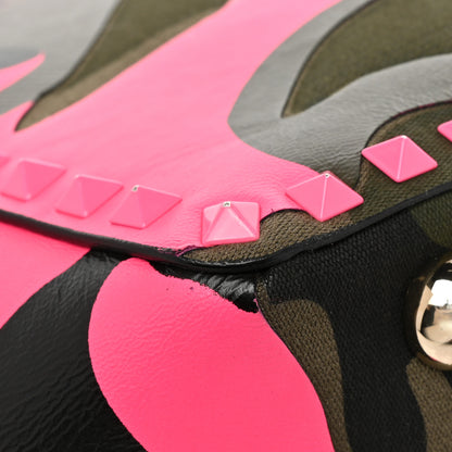 Valentino Garavani Nappa Canvas Camouflage Medium Rockstud Tote Fuxia Fluo 10 of 13