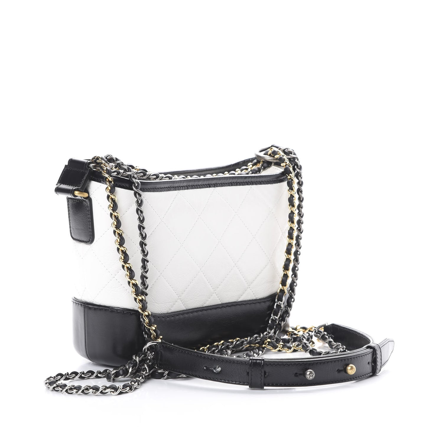 Aged Calfskin Quilted Small Gabrielle Hobo Black White