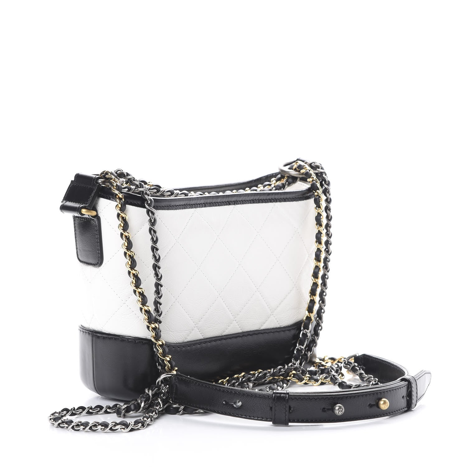 Chanel Aged Calfskin Quilted Small Gabrielle Hobo Black White 2 of 9