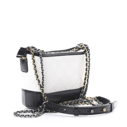 Chanel Aged Calfskin Quilted Small Gabrielle Hobo Black White 2 of 9
