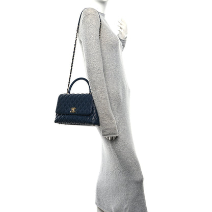 Chanel Caviar Lizard Embossed Quilted Small Coco Handle Flap Navy Blue 2 of 10