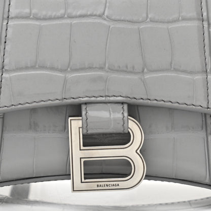 Balenciaga Shiny Calfskin Crocodile Embossed Hourglass Top Handle Bag XS Balenciaga Grey 8 of 11