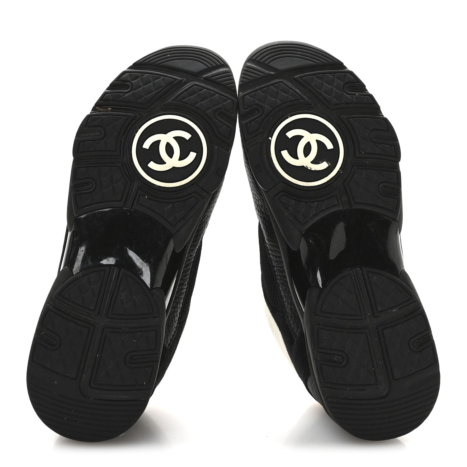 Chanel Mesh Suede Grained Calfskin Womens CC Sneakers 38 Black White 6 of 9
