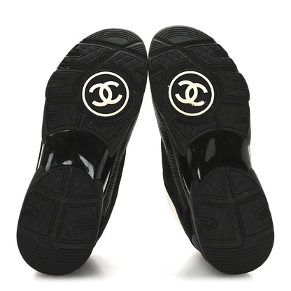 Chanel Mesh Suede Grained Calfskin Womens CC Sneakers 38 Black White 6 of 9
