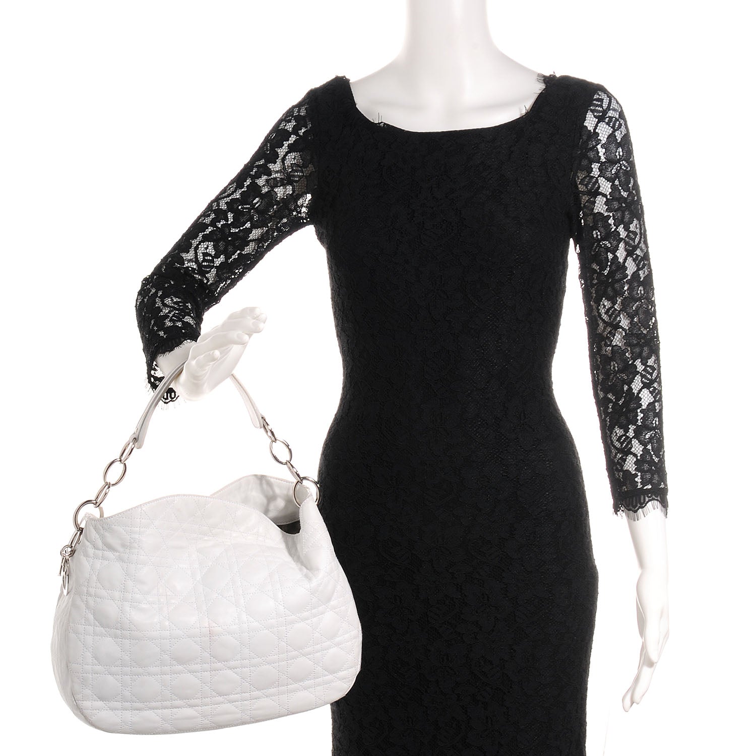 Christian Dior Lambskin Cannage Medium Dior Soft Hobo White 2 of 8