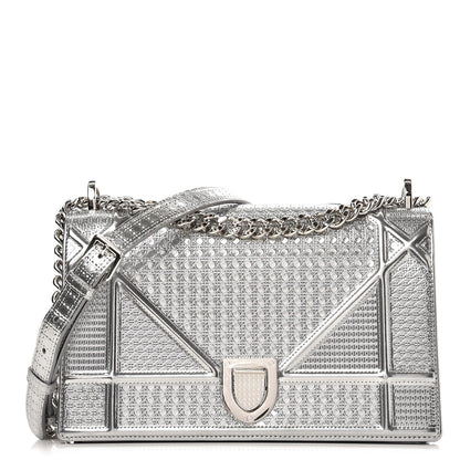 Christian Dior Metallic Patent Micro-Cannage Medium Diorama Flap Bag Silver 1 of 8