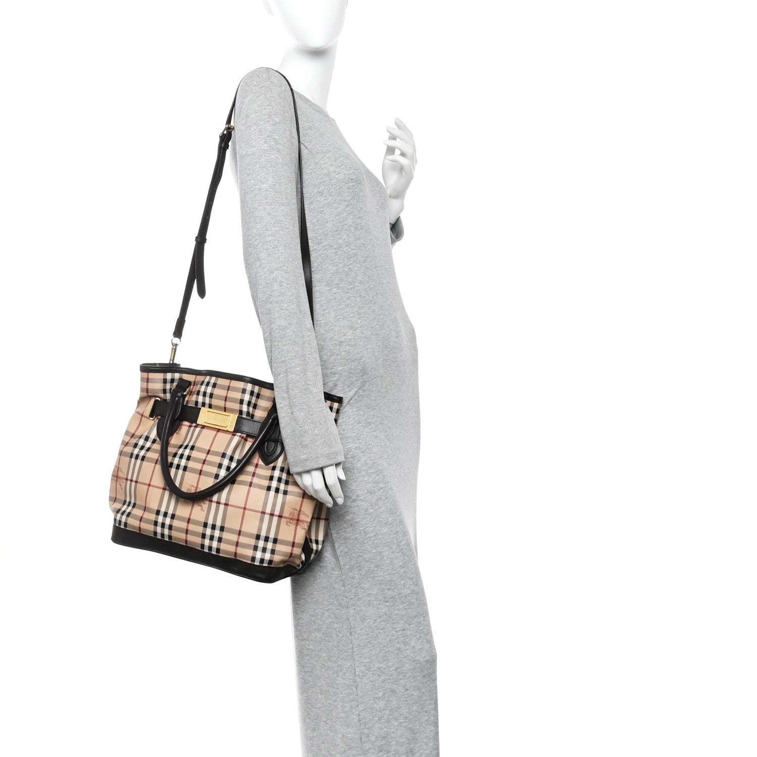 Burberry Haymarket Check Medium Golderton Tote Chocolate 3 of 12