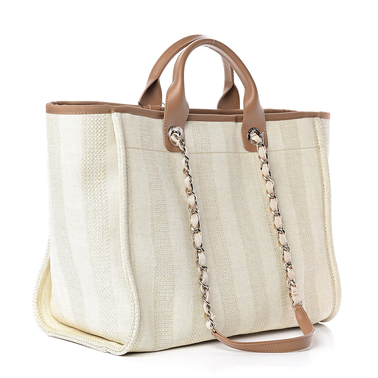 Chanel Straw Raffia Calfskin Striped Large Deauville Tote Beige 3 of 11