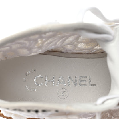 Chanel Embroidered Flower Calfskin Lace Up Boots 36 White 7 of 9