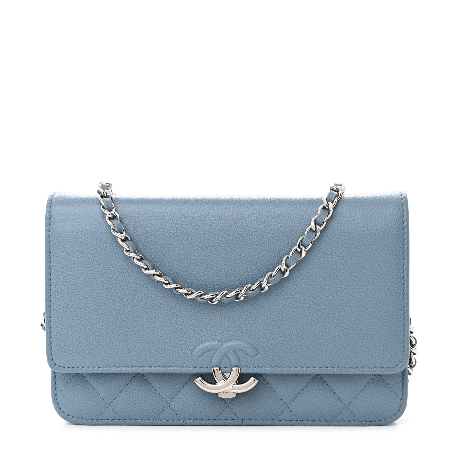 Chanel Grained Calfskin Quilted CC Box Wallet On Chain WOC Blue 1 of 14