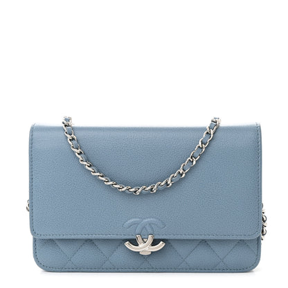 Chanel Grained Calfskin Quilted CC Box Wallet On Chain WOC Blue 1 of 14