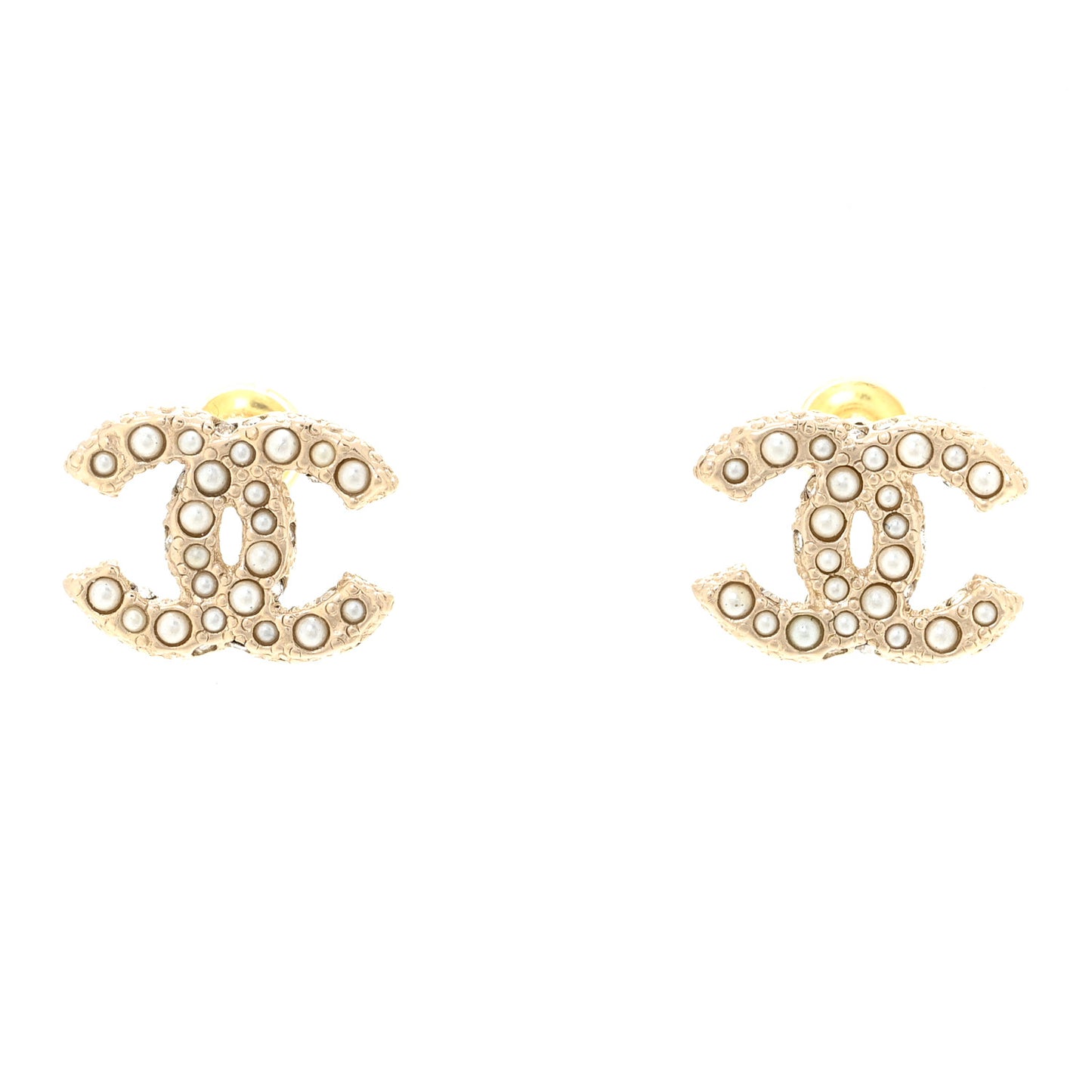 Pearl Crystal CC Earrings Light Gold