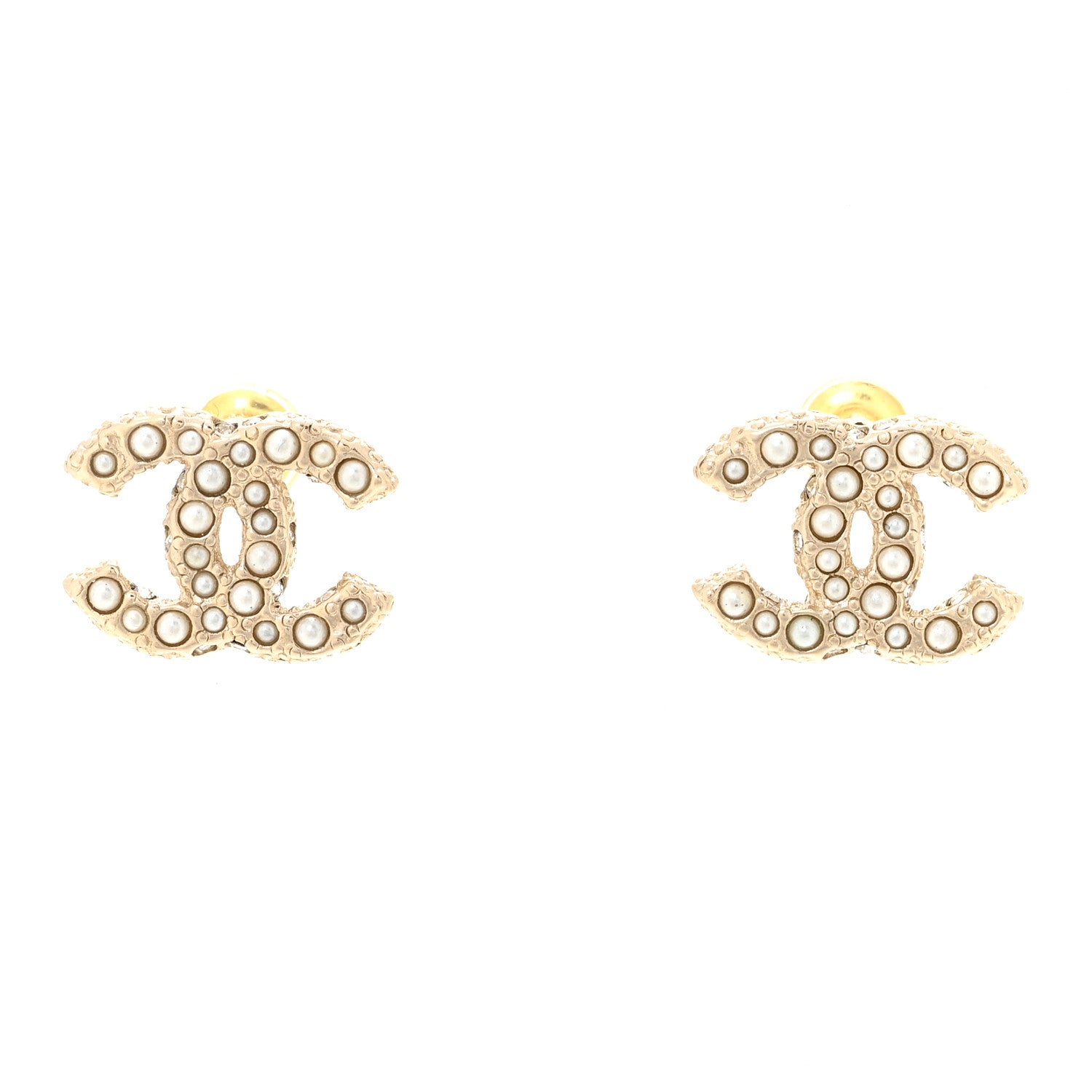 Chanel Pearl Crystal CC Earrings Light Gold 1 of 5