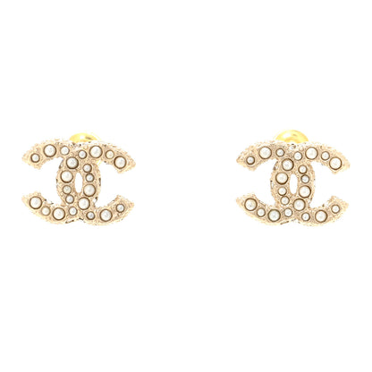 Chanel Pearl Crystal CC Earrings Light Gold 1 of 5