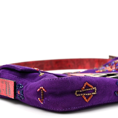 Fendi Suede Beaded Lizard Baguette Purple Multicolor 9 of 9