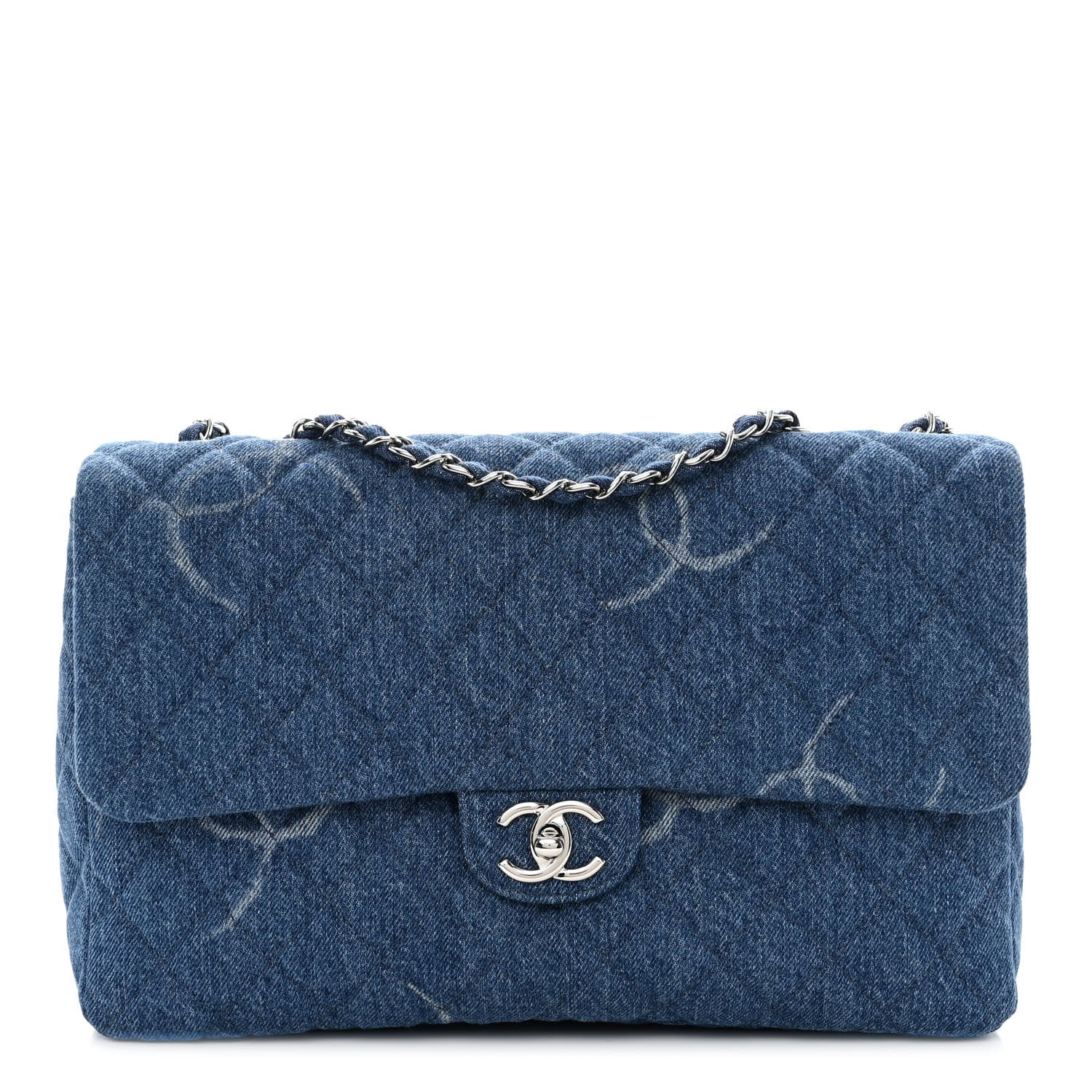 Chanel Denim Quilted CC Print Jumbo Single Flap Blue 1 of 10