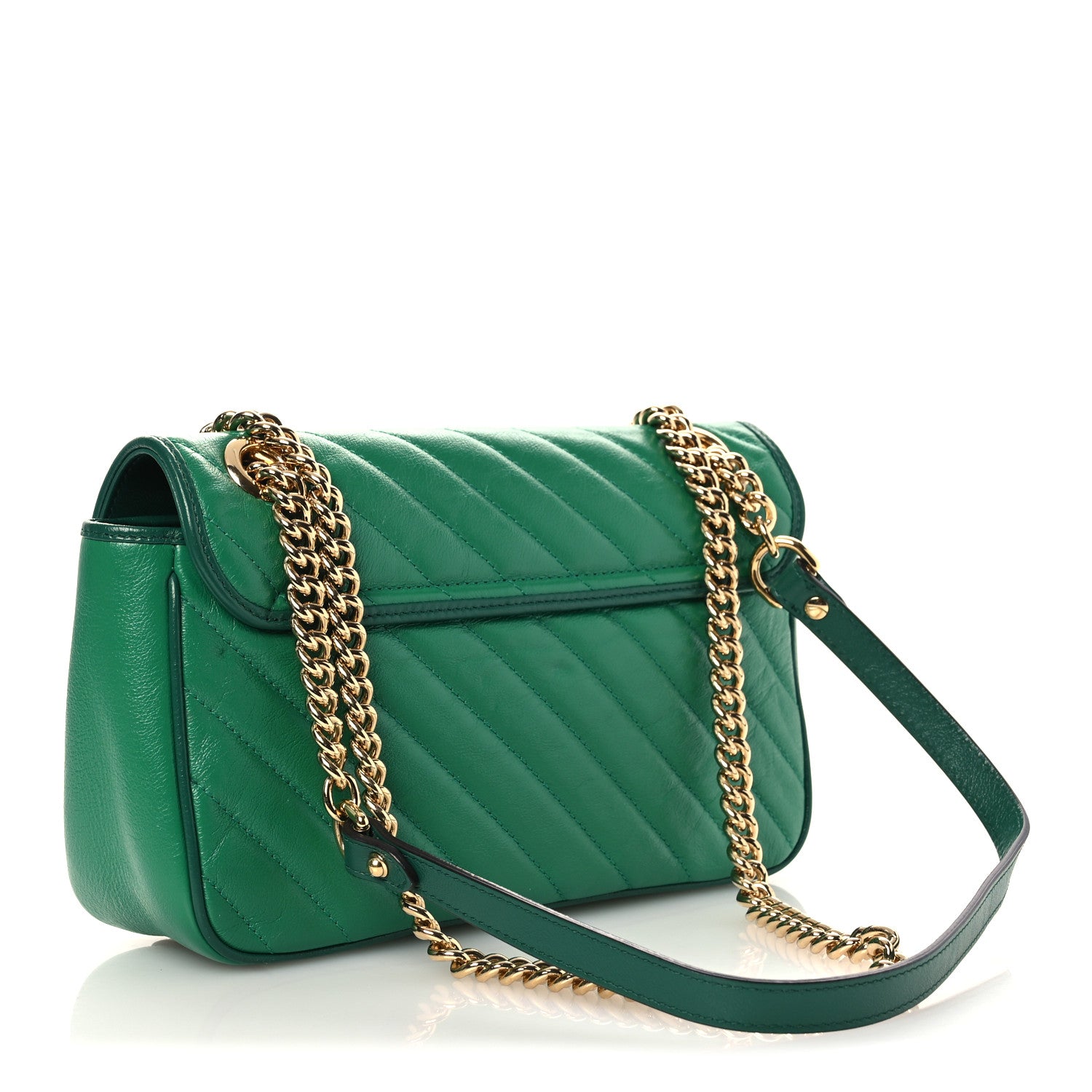 Gucci Azalea Calfskin Enamel Matelasse Diagonal Small Torchon GG Marmont Shoulder Bag New Shamarock Emerald 3 of 15