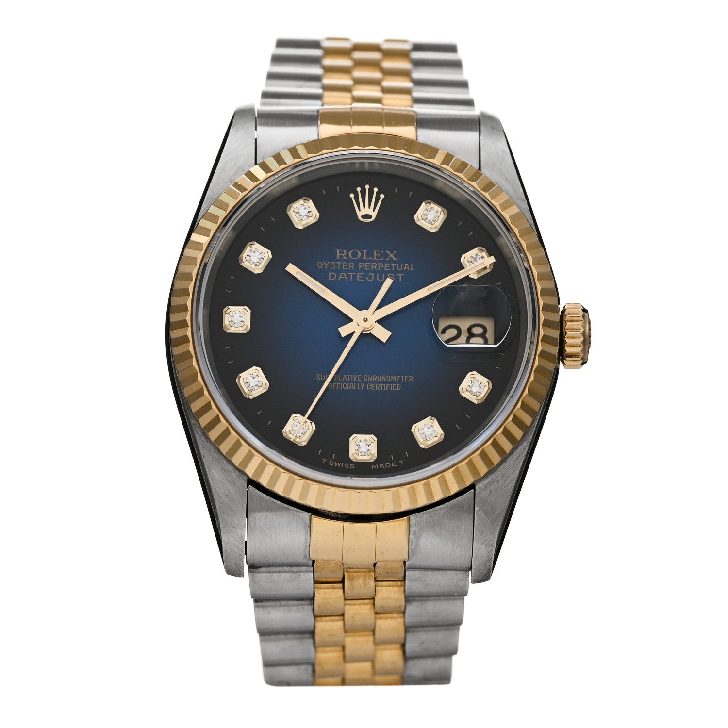 Rolex Stainless Steel 18K Yellow Gold Diamond 36mm Oyster Perpetual Datejust Watch Blue 16233 1 of 4
