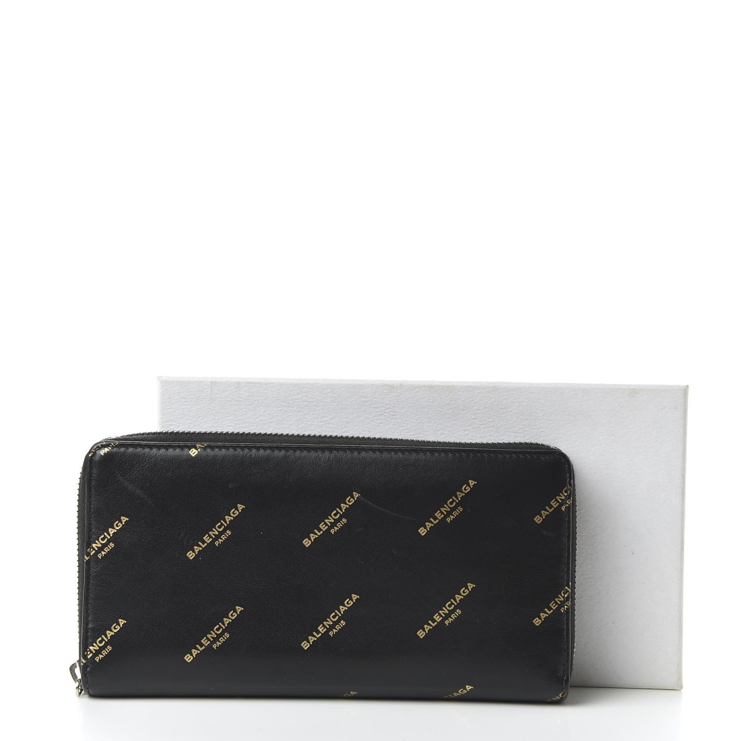 Balenciaga Calfskin Allover Logo Bazar Continental Zip Around Wallet Black Gold 10 of 10