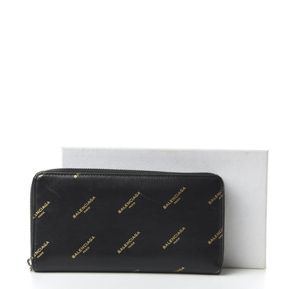 Balenciaga Calfskin Allover Logo Bazar Continental Zip Around Wallet Black Gold 10 of 10