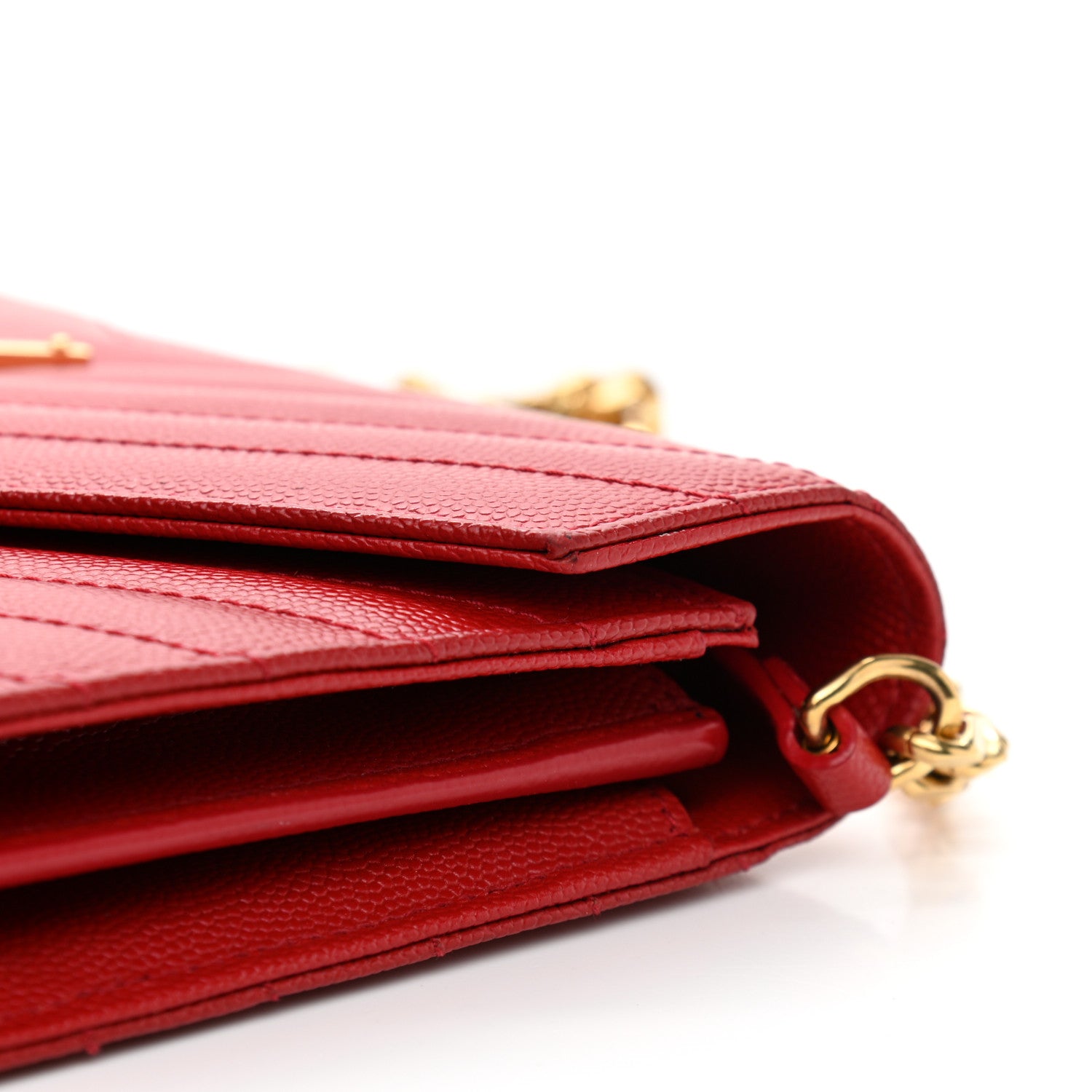 Saint Laurent Grain De Poudre Matelasse Chevron Monogram Chain Wallet Red 13 of 13